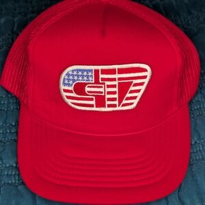 Vintage Red C-17 Foam Trucker Hat with American Flag Logo Players Snapba…